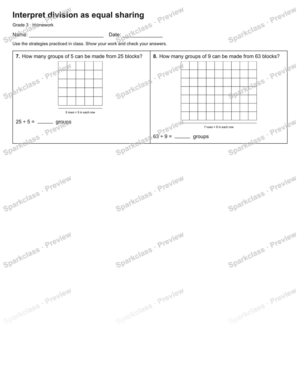Interpret division as equal sharing — Homework — page 2