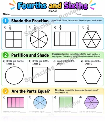 Fourths And Sixths — Grade 3 worksheet preview
