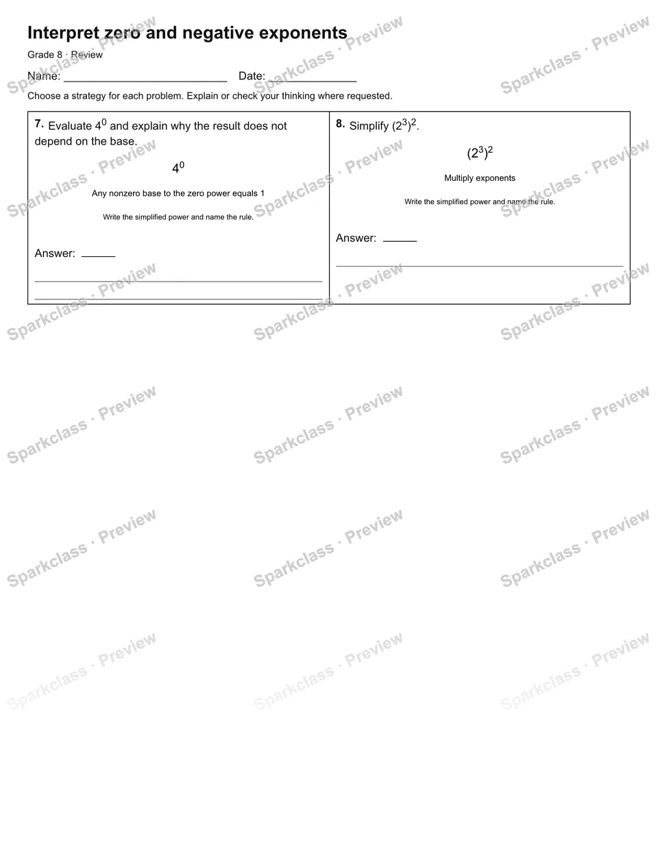 Interpret zero and negative exponents — Review — page 2
