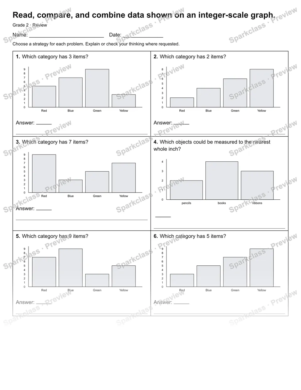 Read, compare, and combine data shown on an integer-scale graph. — Review — page 1