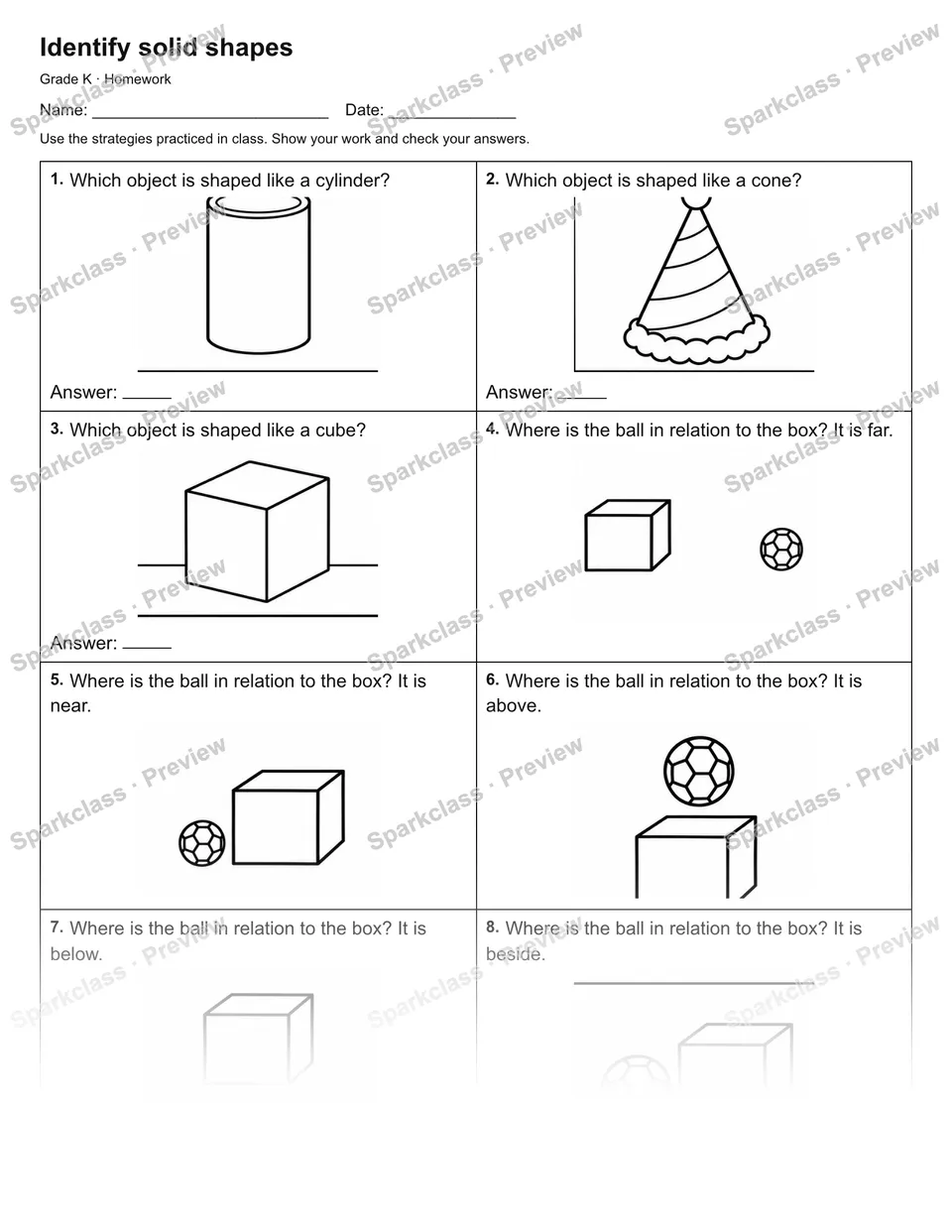 Identify solid shapes — Homework — page 1