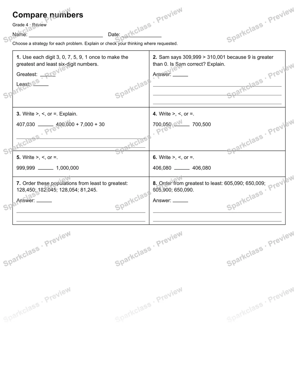 Compare numbers — Review — page 1