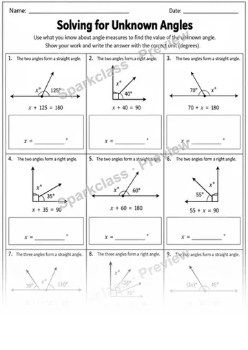 Unknown Angles — Grade 4 worksheet preview