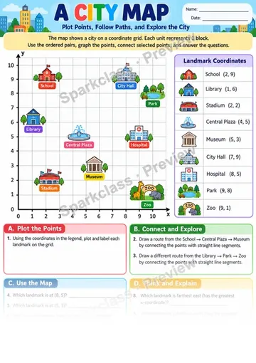 City Coordinate Map — Grade 5 worksheet preview