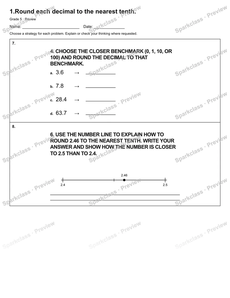 1.Round each decimal to the nearest tenth. — Review — page 3