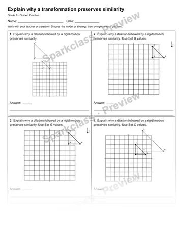 Explain why a transformation preserves similarity — Guided Practice — Grade 8 worksheet preview