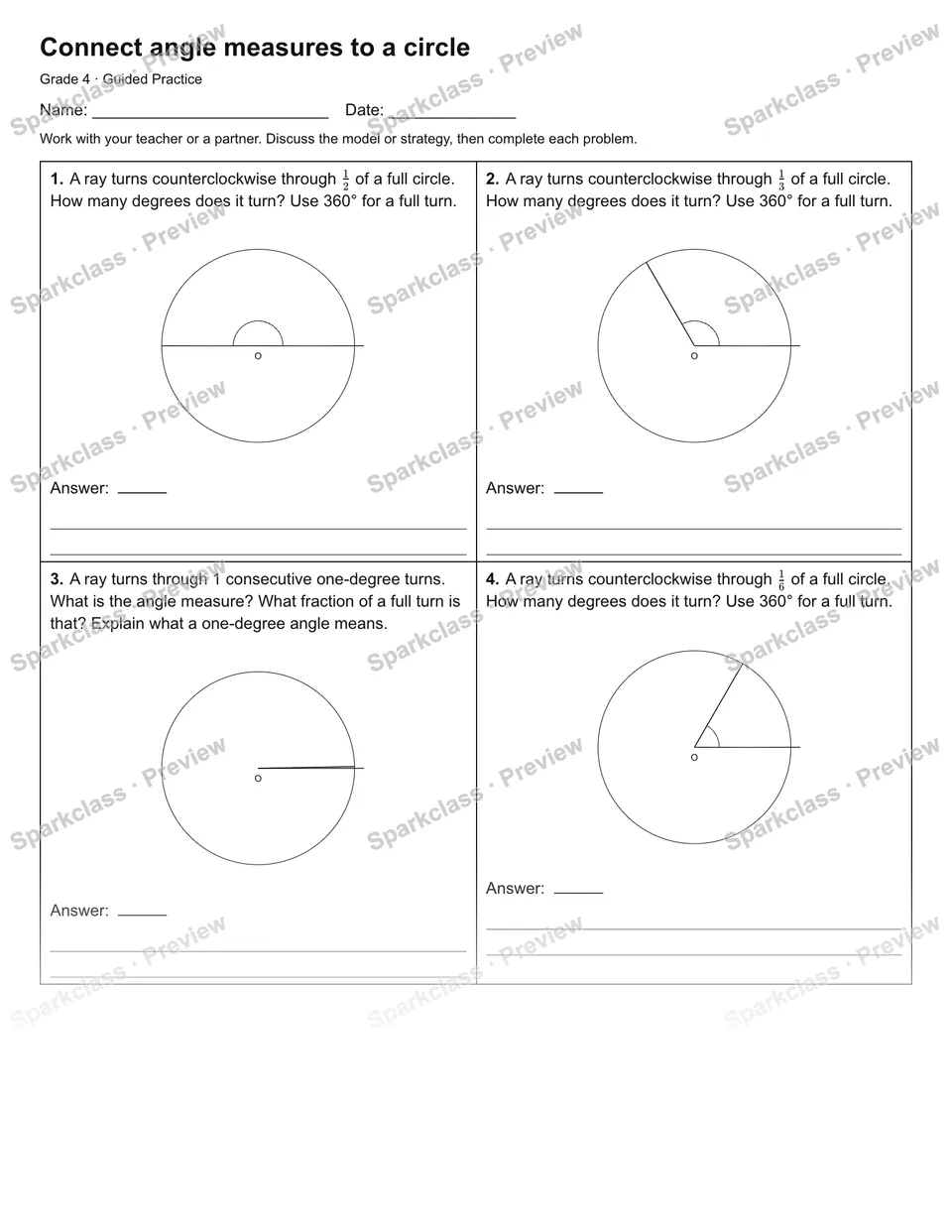 Connect angle measures to a circle — Guided Practice — page 1