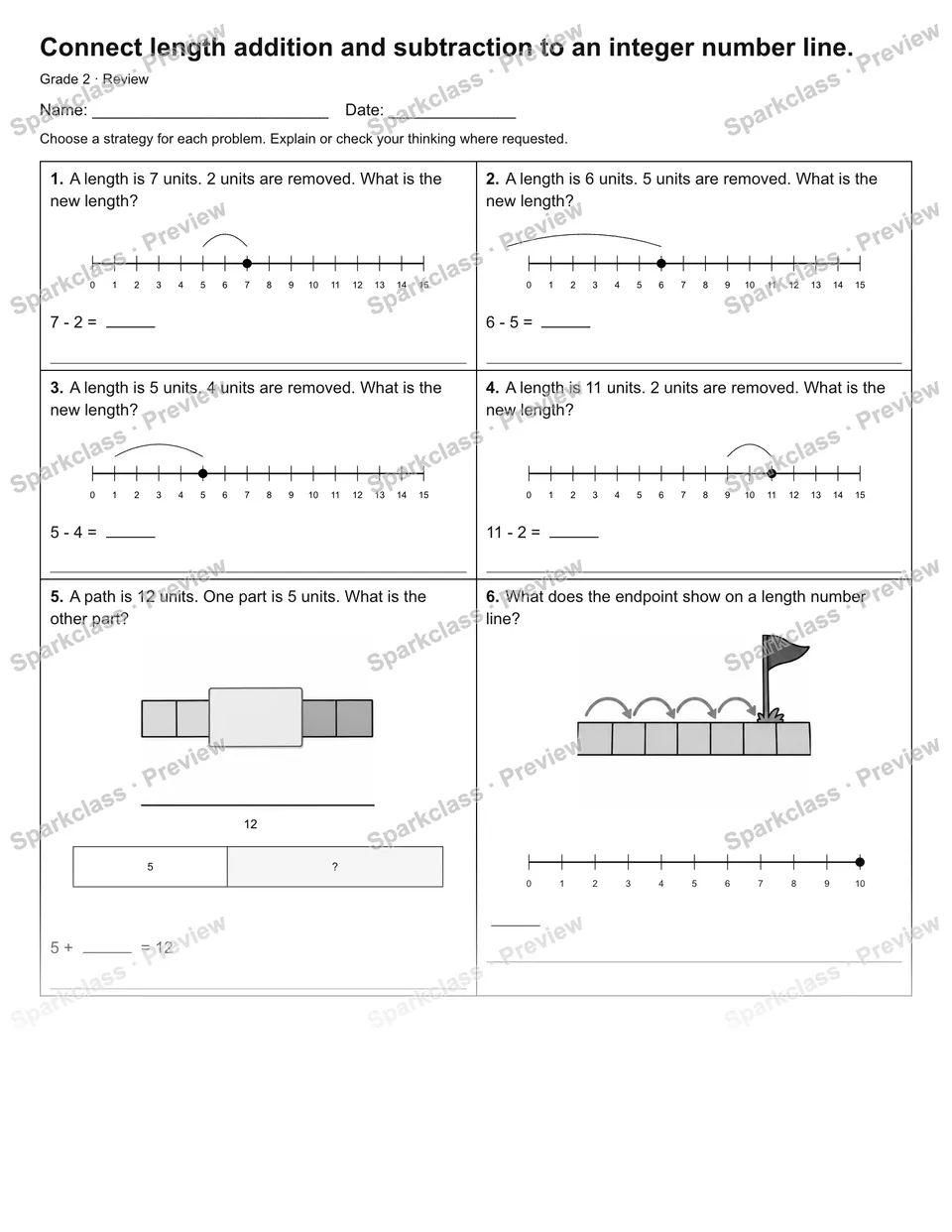 Connect length addition and subtraction to an integer number line. — Review — page 1