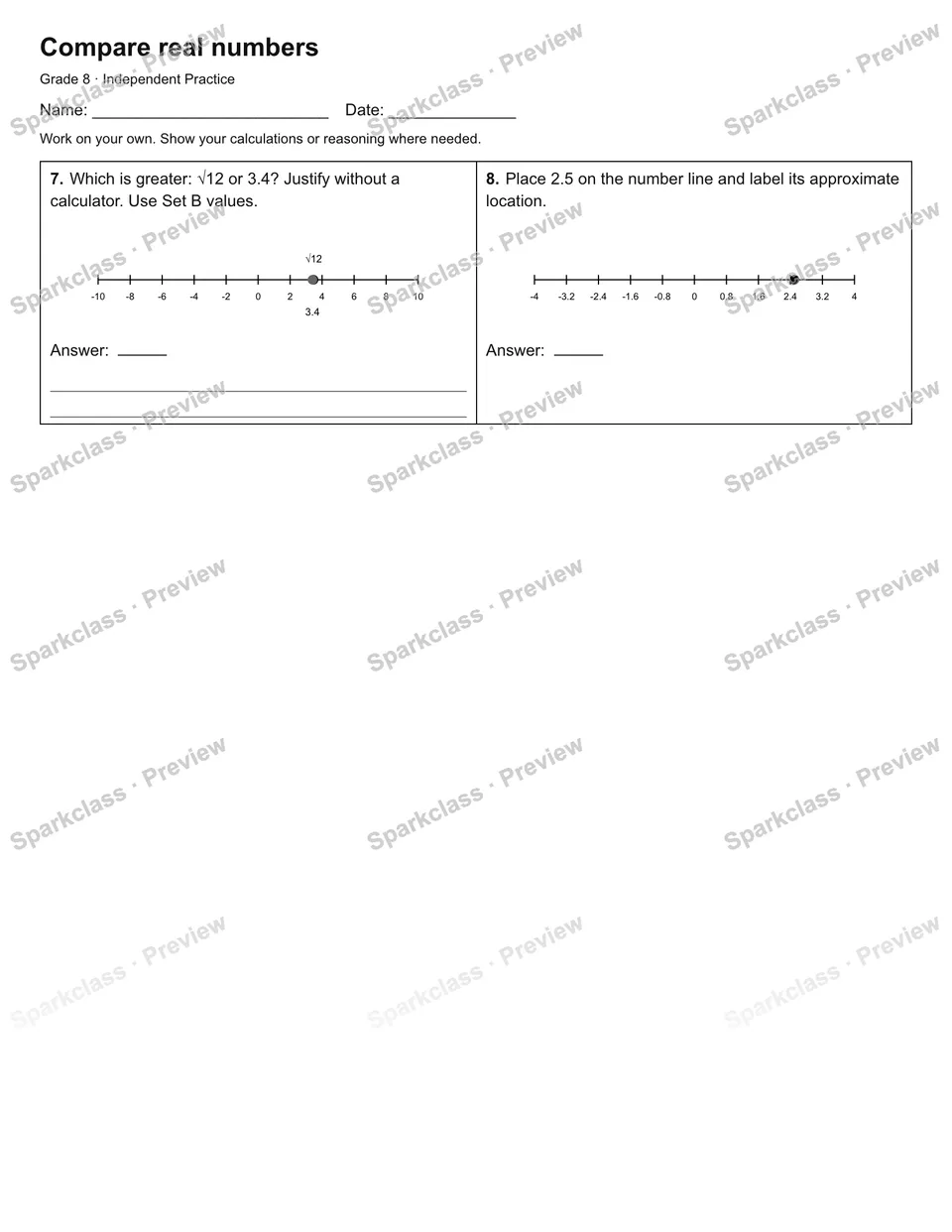 Compare real numbers — Independent Practice — page 2