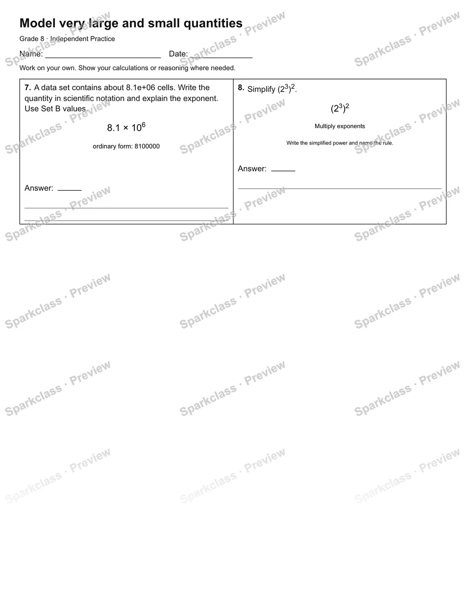 Model very large and small quantities — Independent Practice — page 2