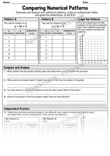 3 Analyze Patterns Variant 2 — Grade 5 worksheet preview