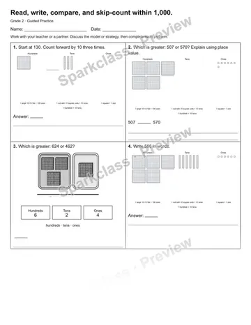 Read, write, compare, and skip-count within 1,000. — Guided Practice — Grade 2 worksheet preview
