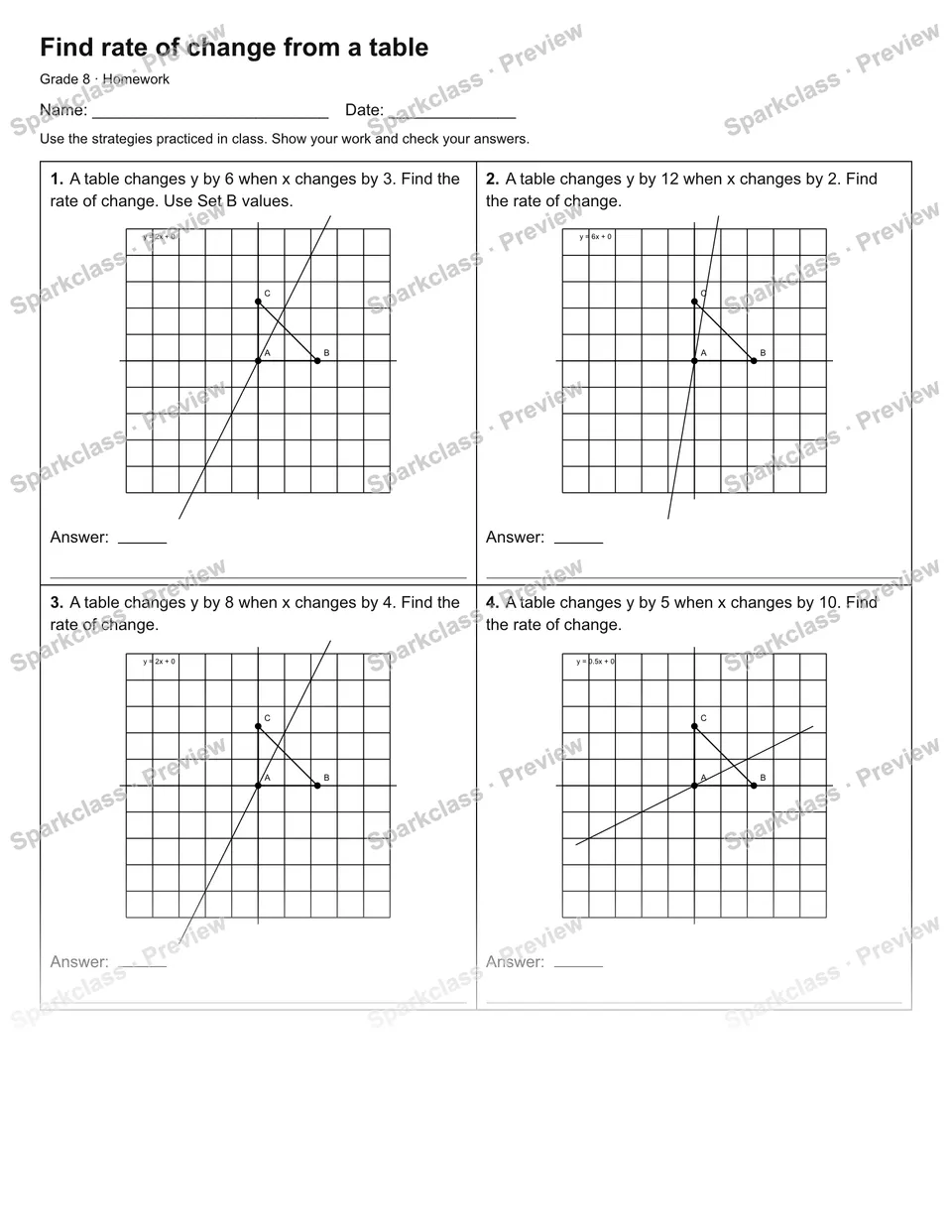 Find rate of change from a table — Homework — page 1