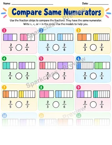 Same Numerator Compare — Grade 3 worksheet preview