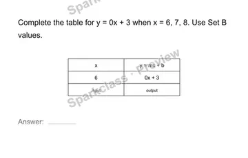 Complete a function table — Grade 8 problem preview