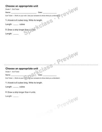 Choose an appropriate unit — Exit Ticket — Grade 1 worksheet preview
