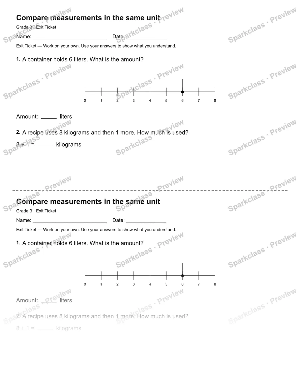 Compare measurements in the same unit — Exit Ticket — page 1