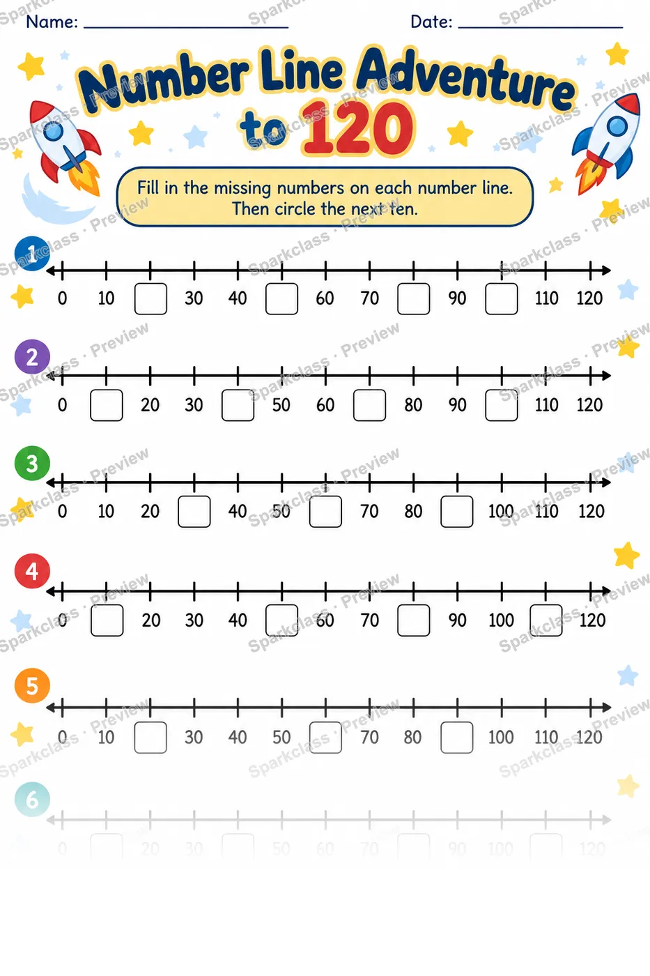 Number Line Adventure To 120 — page 1