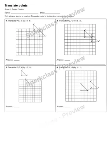 Translate points — Guided Practice — Grade 8 worksheet preview