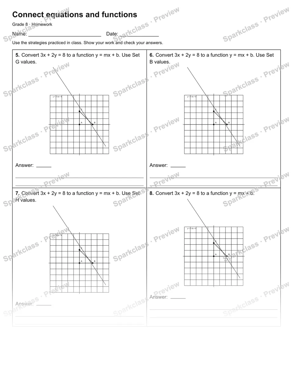 Connect equations and functions — Homework — page 2