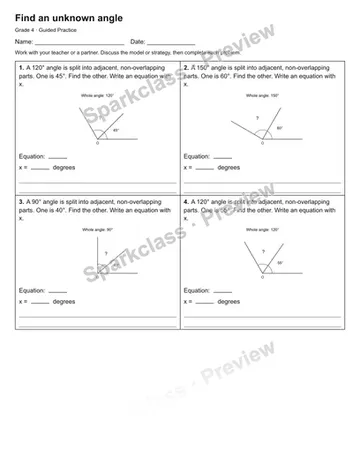 Find an unknown angle — Guided Practice — Grade 4 worksheet preview