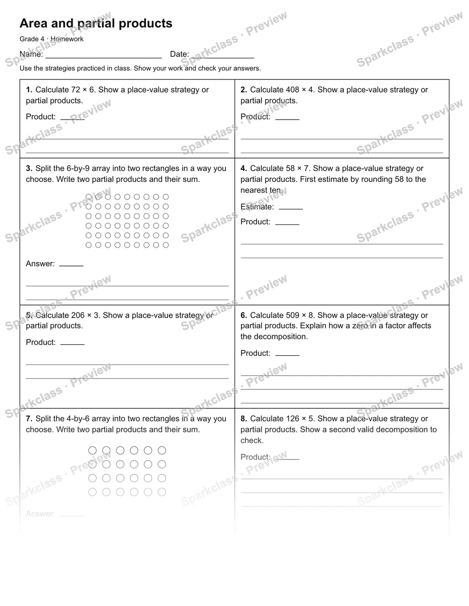 Area and partial products — Homework — page 1