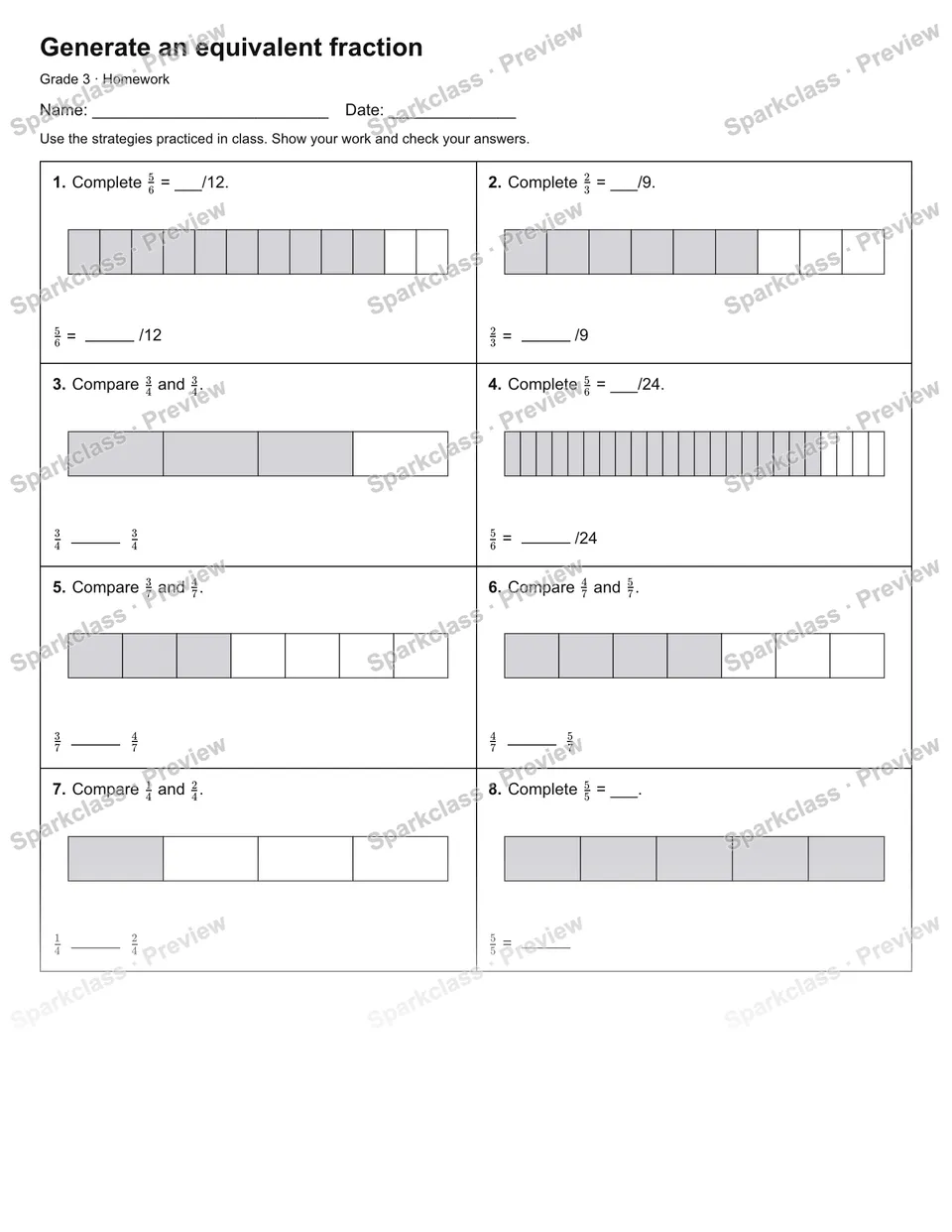 Generate an equivalent fraction — Homework — page 1