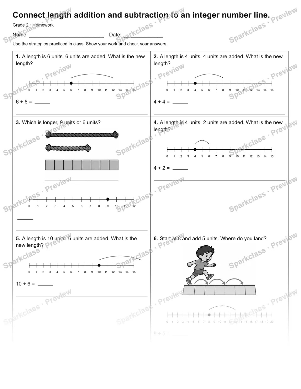 Connect length addition and subtraction to an integer number line. — Homework — page 1
