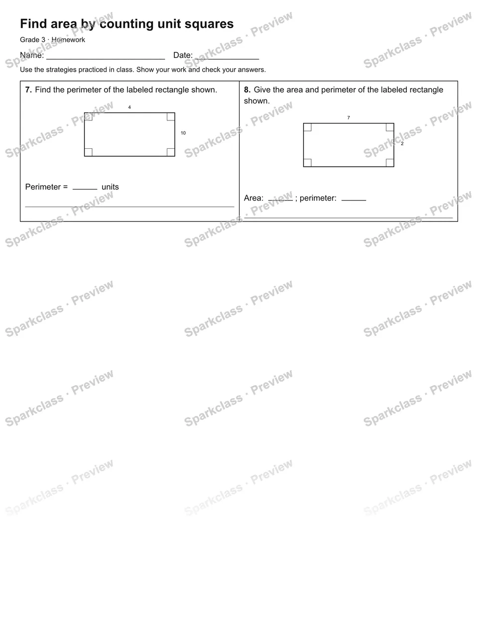 Find area by counting unit squares — Homework — page 2