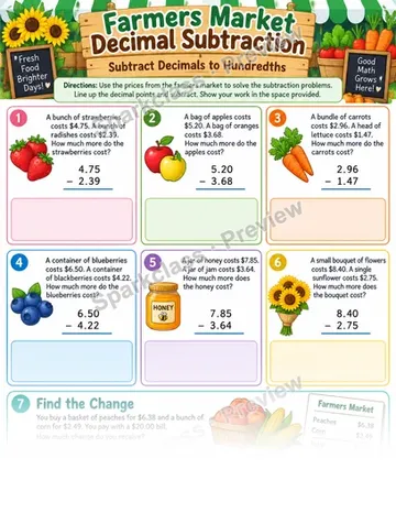 Subtract Decimals to Hundredths — Grade 5 worksheet preview