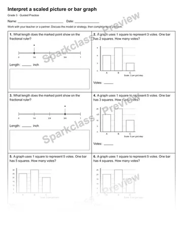 Interpret a scaled picture or bar graph — Guided Practice — Grade 3 worksheet preview