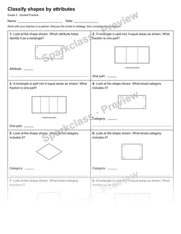 Classify shapes by attributes — Guided Practice — Grade 3 worksheet preview