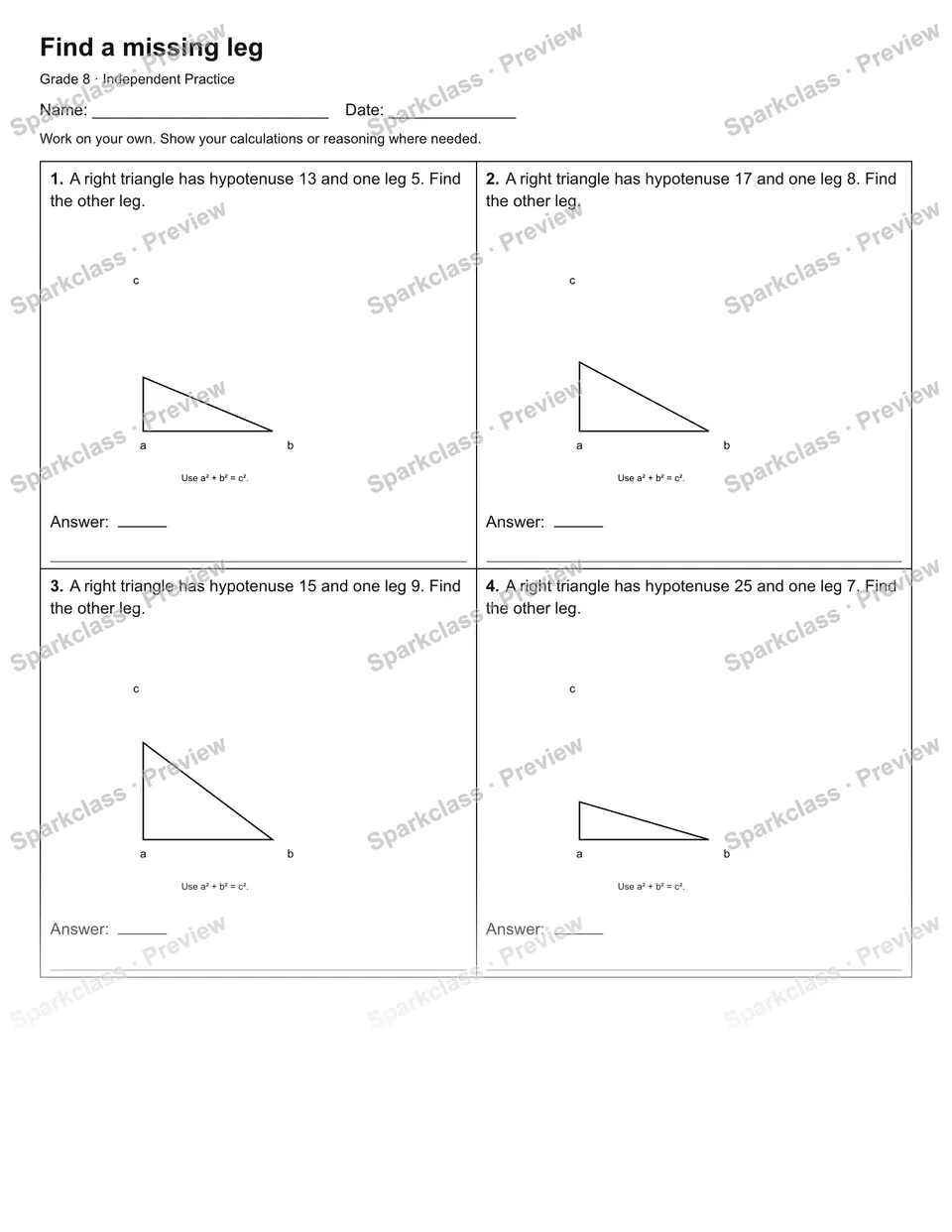 Find a missing leg — Independent Practice — page 1