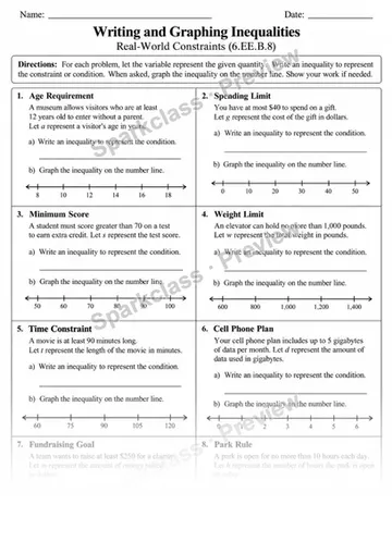 6.EE.B.8 · Inequality Constraints — Grade 6 worksheet preview