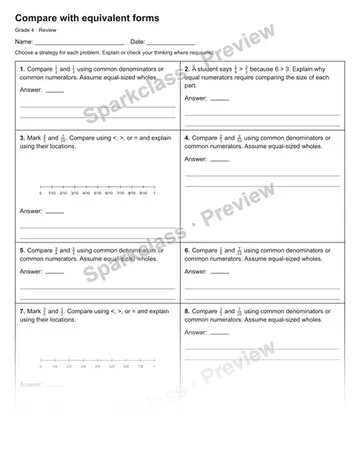 Compare with equivalent forms — Review — Grade 4 worksheet preview
