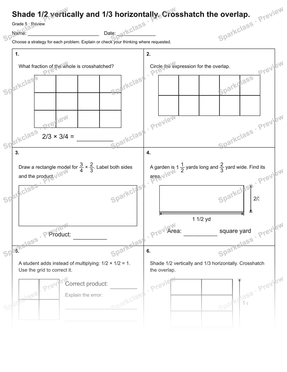Shade 1/2 vertically and 1/3 horizontally. Crosshatch the overlap. — Review — page 1