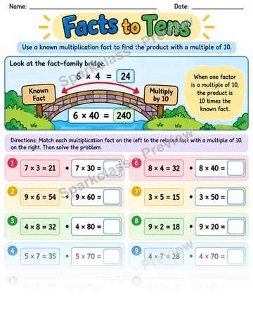 Connect Facts To Multiples Of 10 — Grade 3 worksheet preview