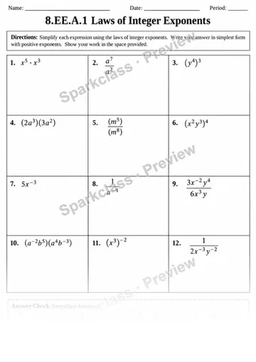 8.EE.A.1 · Integer Exponents — Grade 8 worksheet preview
