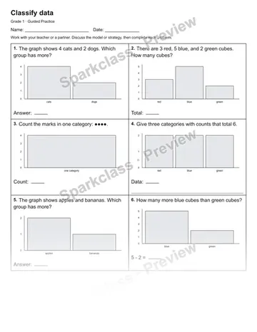 Classify data — Guided Practice — Grade 1 worksheet preview