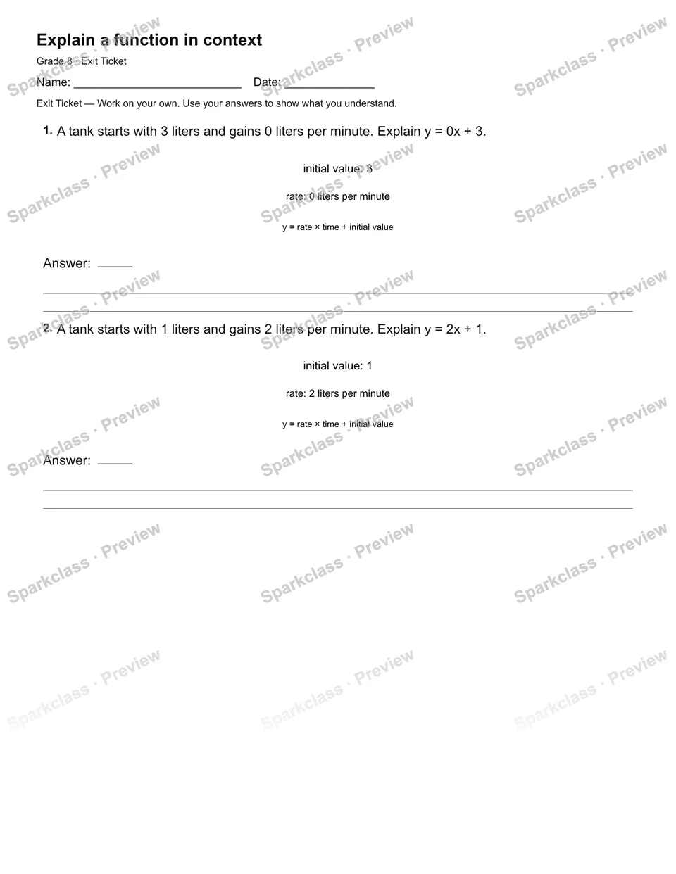 Explain a function in context — Exit Ticket — page 1