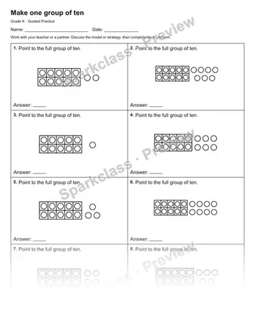 Make one group of ten — Guided Practice — Kindergarten worksheet preview