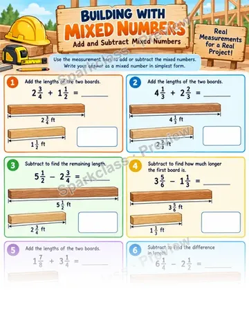 Add and Subtract Mixed Numbers — Grade 5 worksheet preview