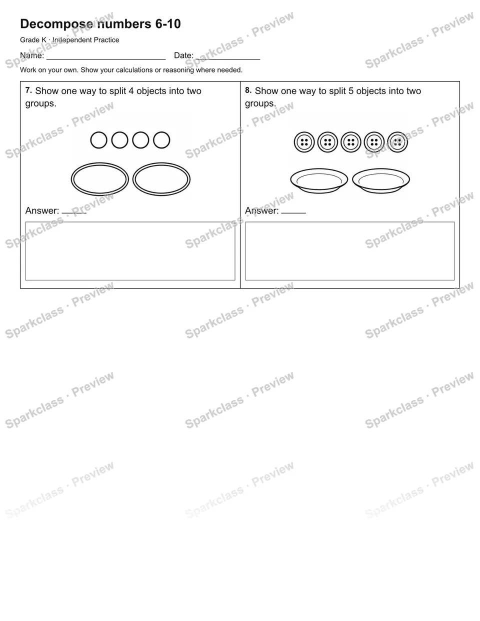 Decompose numbers 6-10 — Independent Practice — page 2