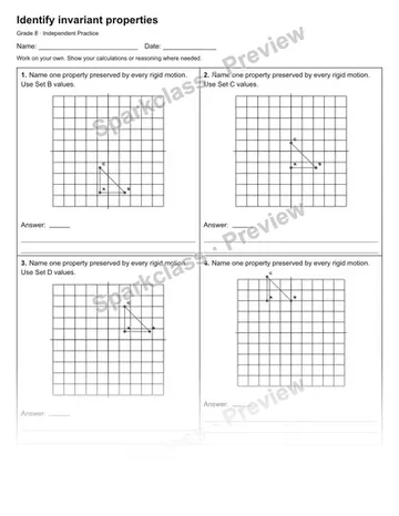 Identify invariant properties — Independent Practice — Grade 8 worksheet preview