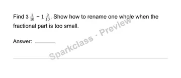 Subtract mixed numbers with regrouping — Grade 4 problem preview