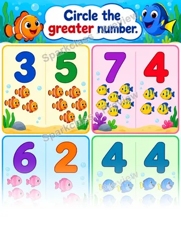 Basic Compare Numbers · Greater Number — Kindergarten worksheet preview