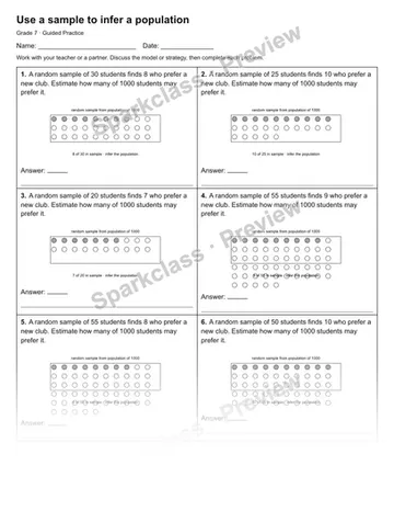 Use a sample to infer a population — Guided Practice — Grade 7 worksheet preview