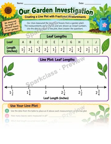 Create a Fractional Line Plot · Garden — Grade 5 worksheet preview