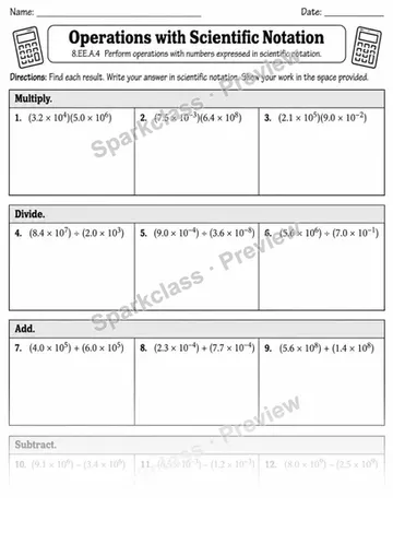 8.EE.A.4 · 4 Scientific Notation Operations V3 — Grade 8 worksheet preview
