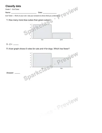 Classify data — Exit Ticket — Grade 1 worksheet preview